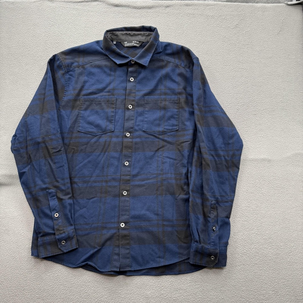 Under Armour Shirt Mens XL Blue Plaid Flannel Long Sleeve Button Up ColdGear